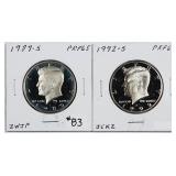 1989-S & 1992-S  Kennedy Half Dollars   PF-65