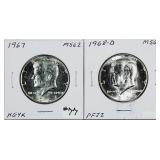1967 & 1968-D  Kennedy Half Dollars  MS-62  40% ag