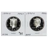 1994-S & 1995-S  Kennedy Half Dollars   PF 67 & 64