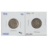 1919 & 1920-D  Buffalo Nickels   VG & G