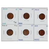 Group of 6  Lincoln Cents  1911-D - 1919