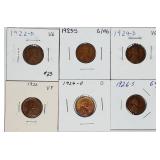 Group of 6  Lincoln Cents   1922-D - 1926-S