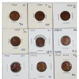 Group of 9  Lincoln Cents   1927 - 1935  XF-AU