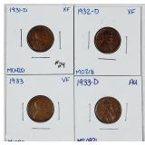 1931-D, 32-D, 33 & 33-D  Lincoln Cents  VF-AU