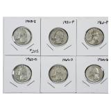 Group of 6  Washington Quarters  1948-S - 1964-D