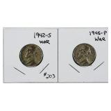 1942-S & 1945-P  Jefferson "Silver War" Nickels