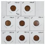 Group of 8  Lincoln Cents  1937 - 1958  VF - XF