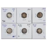 Group of 6  Barber Dimes   G-VG