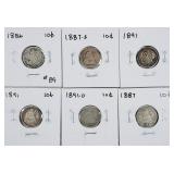 Group of 6  Seated Liberty Dimes   G-VG