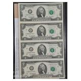 2 Uncut sheets of 4  2003-A  $2 FRN