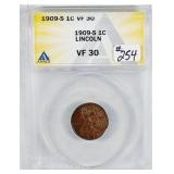 1909-S  Lincoln Cent   ANACS VF-30