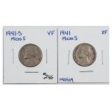 1941-S & 1941-S  Jefferson Nickels  VF & XF
