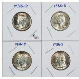 1935, 35-S, 36 & 36-S  Washington Quarters  AU-Unc