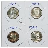 1937, 37-D, 38 & 38-S  Washington Quarters  AU-Unc