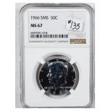 1966 SMS  Kennedy Half Dollar   NGC MS-67