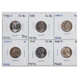 Group of 6  Jefferson Nickels  XF-BU 1938-S - 40-D