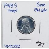 1943-S  Lincoln Cent  "Steel"  Gem BU-66