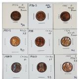 Group of 9  Lincoln Cents  1936-D - 1942-D  AU-MS