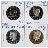 1971-S, 72-S, 73-S & 74-S Kennedy Half Dollars PF
