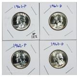 1961, 1961-D, 1962 & 1962-D  Washington Quarters