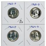 1963, 1963-D, 1964 & 1964-D  Washington Quarters
