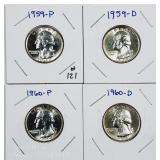 1959, 1959-D, 1960 & 1960-D  Washington Quarters