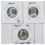 1954-D, 1957-D & 1960  Washington Quarters  Unc
