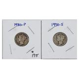 1930-P & S  Mercury Dimes   VG