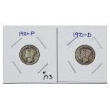 1921-P & D  Mercury Dimes  G & VG   Better dates