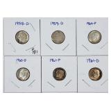 1958-D, 59-D, 60, 60-D, 61 & 61-D  Roosevelt Dimes