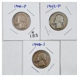 1940, 1942 & 1948-S  Washington Quarters