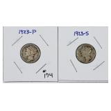 1923-P & S  Mercury Dimes   VG+ & G