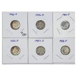 1956, 56-D, 57, 57, 57-D & 58  Roosevelt Dimes
