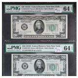 Consec. #  1934-D  $20 FRN's  PMG Ch Unc -64 EPQ