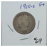 1915-S  Barber Quarter   G+