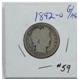 1892-O  Barber Quarter   G / AG
