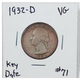 1932-D  Washington Quarter   VG  Key date