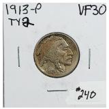 1913 type 2  Buffalo Nickel   VF