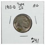 1913-D  Type 2  Buffalo Nickel   AG
