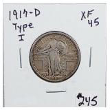 1917-D  type 1  Standing Liberty Quarter  XF-45