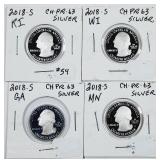 4 different  2018-S  90% Silver State Quarters PF