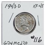 1943-D  Mercury Dime   XF-45