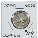 1941-D  Mercury Dime   AU-55