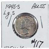1945-s  Mercury Dime   AU-55  Large S