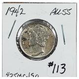 1942  Mercury Dime   AU-55