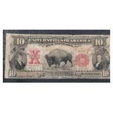 1901  $10  Legal Tendernote   Red X  Bison   G