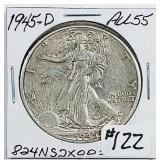 1945-D  Walking Liberty Half Dollar   AU-55