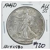 1944-D  Walking Liberty Half Dollar   AU-55