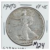 1947-D  Walking Liberty Half Dollar   XF-45