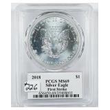 2018  $1 Silver Eagle  PCGS MS-69 1st Strike Spots